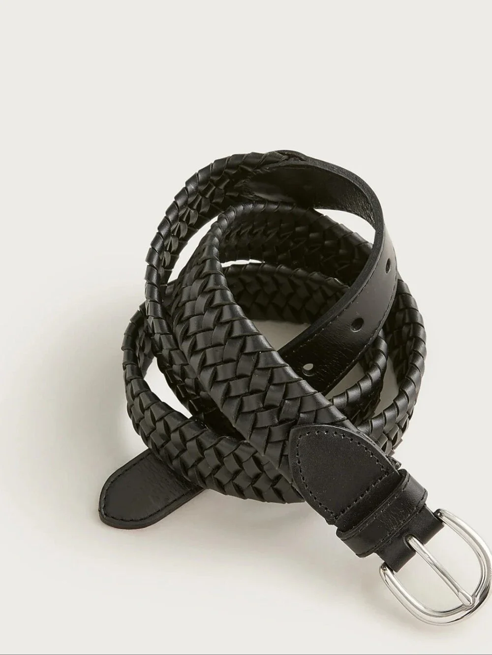 J Crew Classic Black Woven Elasticated Italian Leather Men's Belt